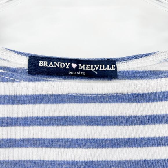 Brandy Melville Quarter Sleeve Striped Top Blouse Nautical Cropped Womens Sz OS - Picture 6 of 11